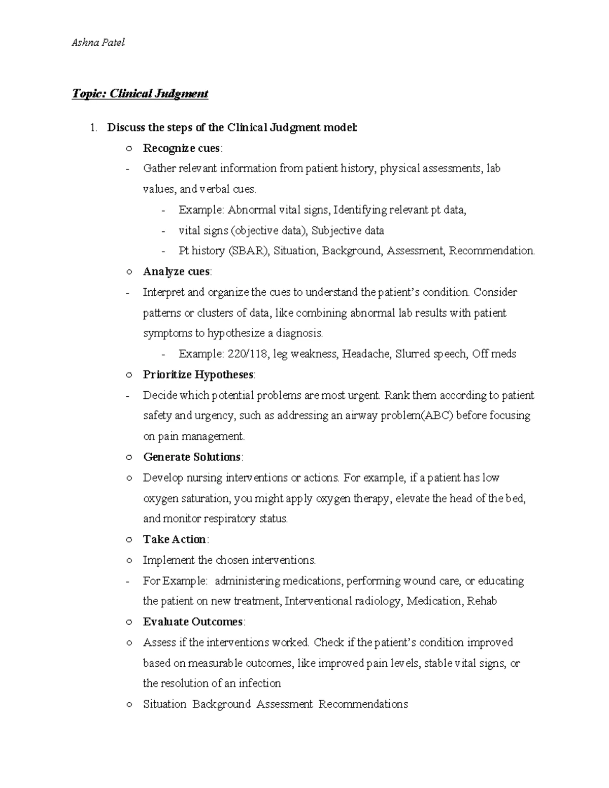 Study Guide for Nursing Exam 2: Clinical Judgment & Care Planning - Studocu