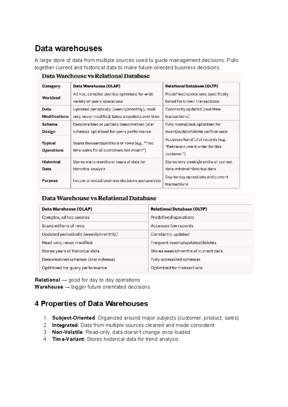 Data Warehouses (Course Code: DWH101) - Exam Notes Summary - Studocu