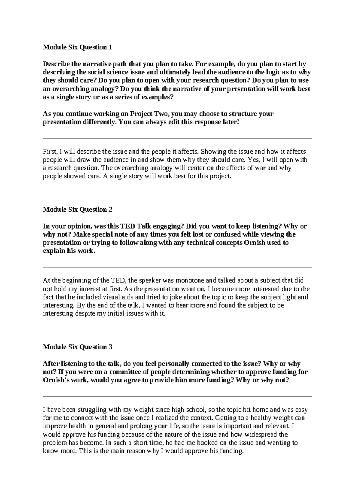 SCS 200 Module 6 Short Answer Reflections on TED Talk - Studocu