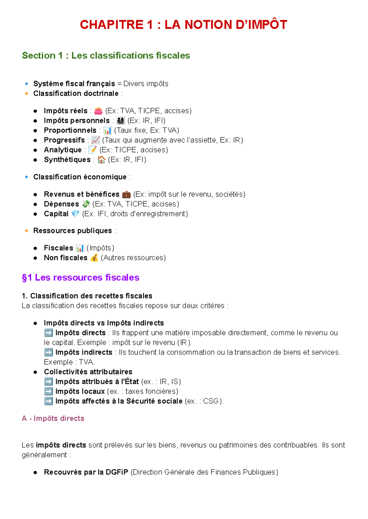 Fiche de Révision : Droit Fiscal - CHAPITRE 1 et 2 - Studocu