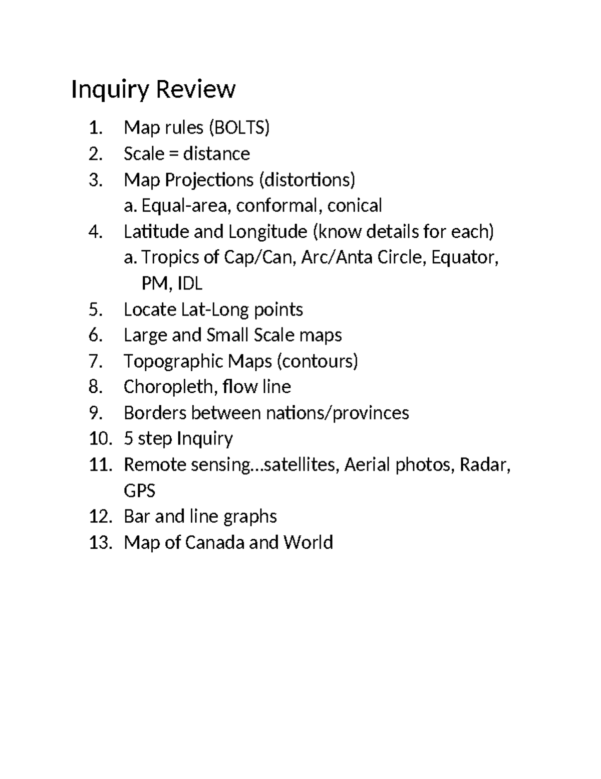Inquiry Review Topics - Reveiw the year - Inquiry Review 1. Map rules ...