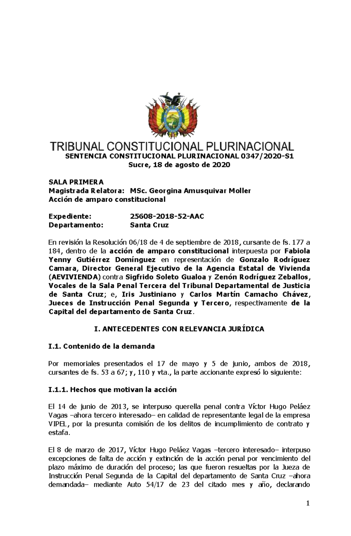 Sentencia Constitucional Plurinacional 0347/2020-S1: Análisis Detallado