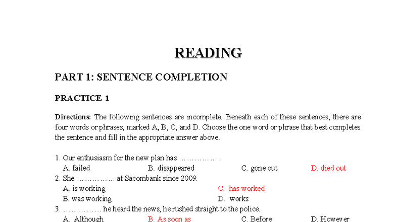03.Sentence Completion Practice 1 & 2 - Studocu