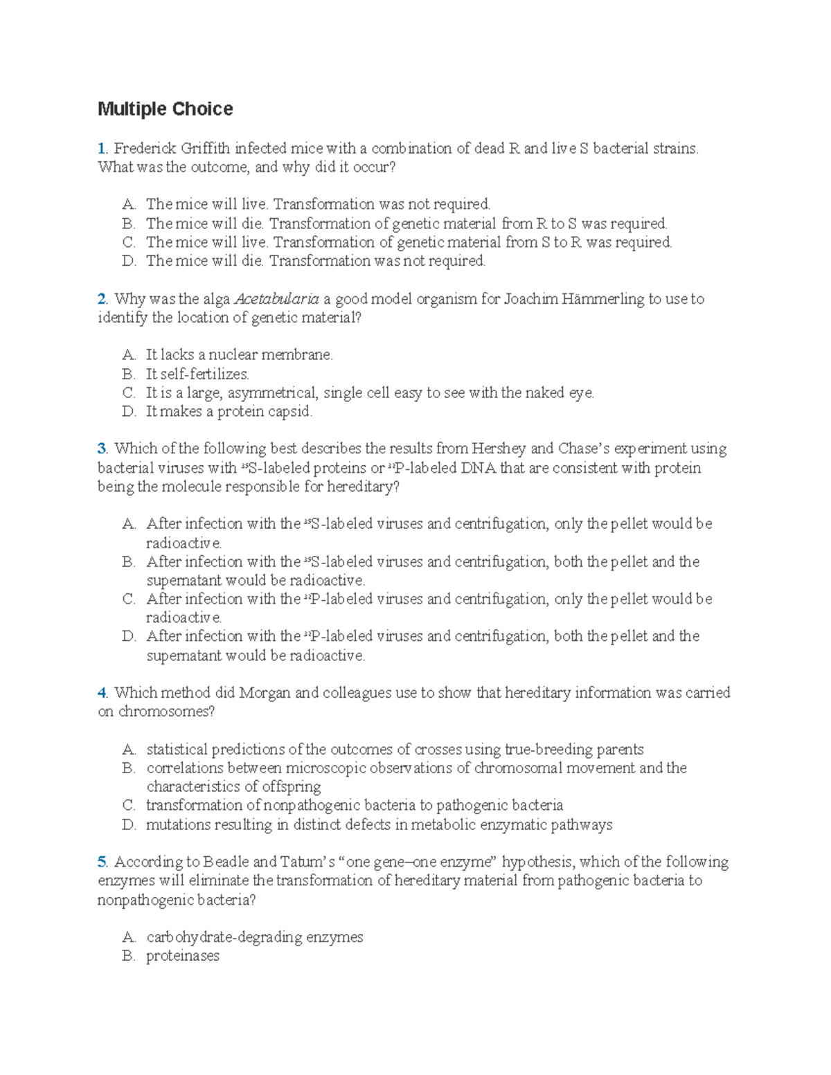 Chapter 10: Genetic Mechanisms Practice Questions and Answers - Studocu