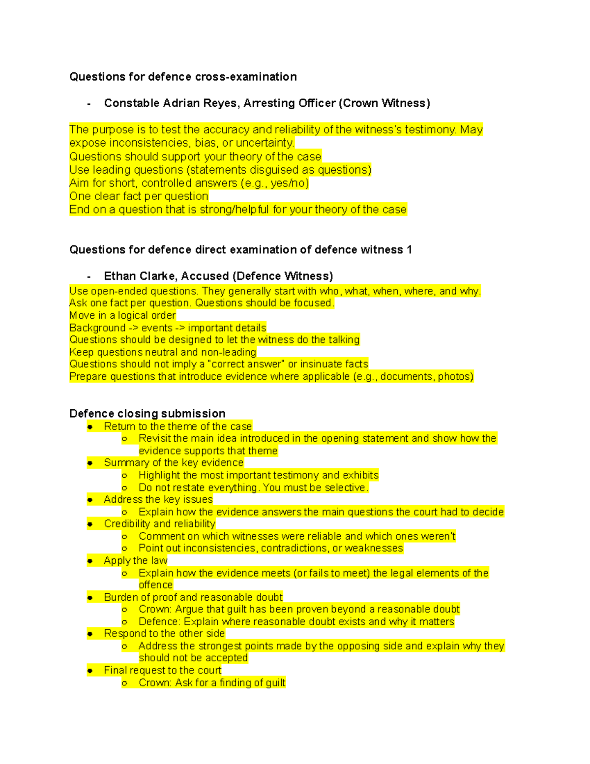 R. v. Clarke: Defence Strategy & Witness Examination Guide - Studocu