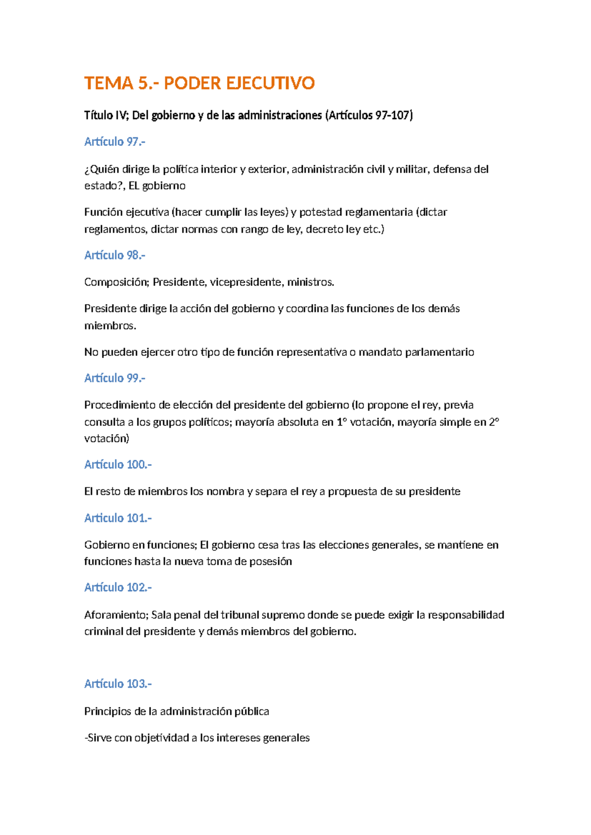 TEMA 5: Poder Ejecutivo y Estructura del Gobierno en España - Studocu