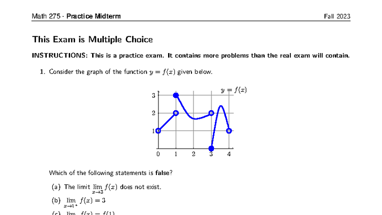 Math 275 Practice Midterm Exam Fall 2023 - Studocu