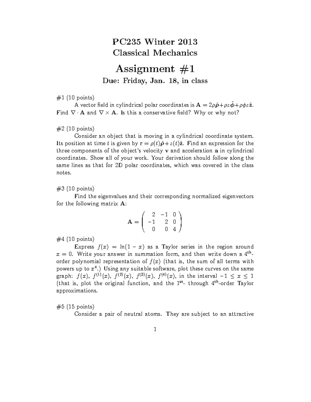 PC235 Classical Mechanics 1 - Seminar Assignments & Solutions - Studocu