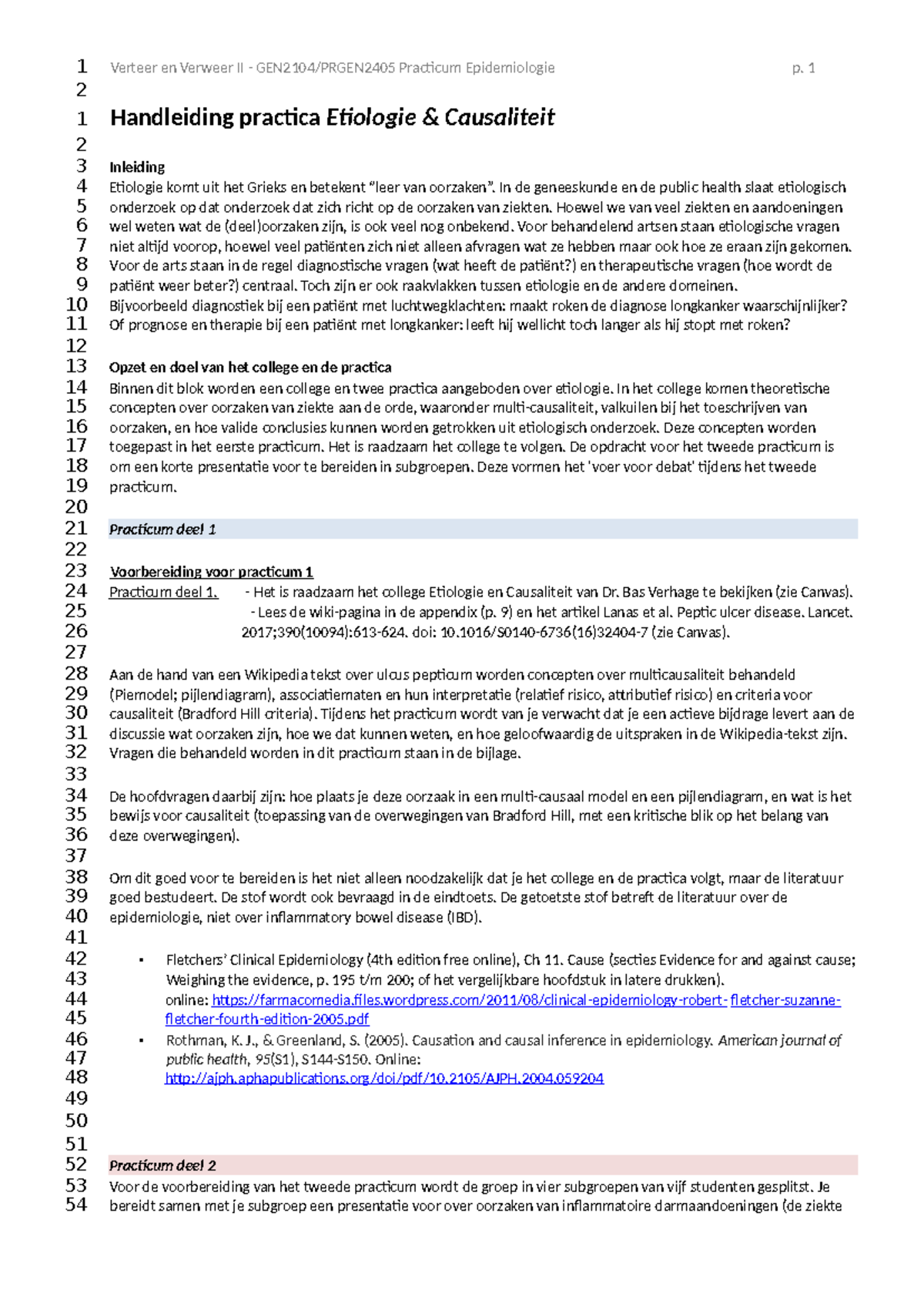 Verteer en Verweer II Practicum Epidemiologie: Handleiding en ...