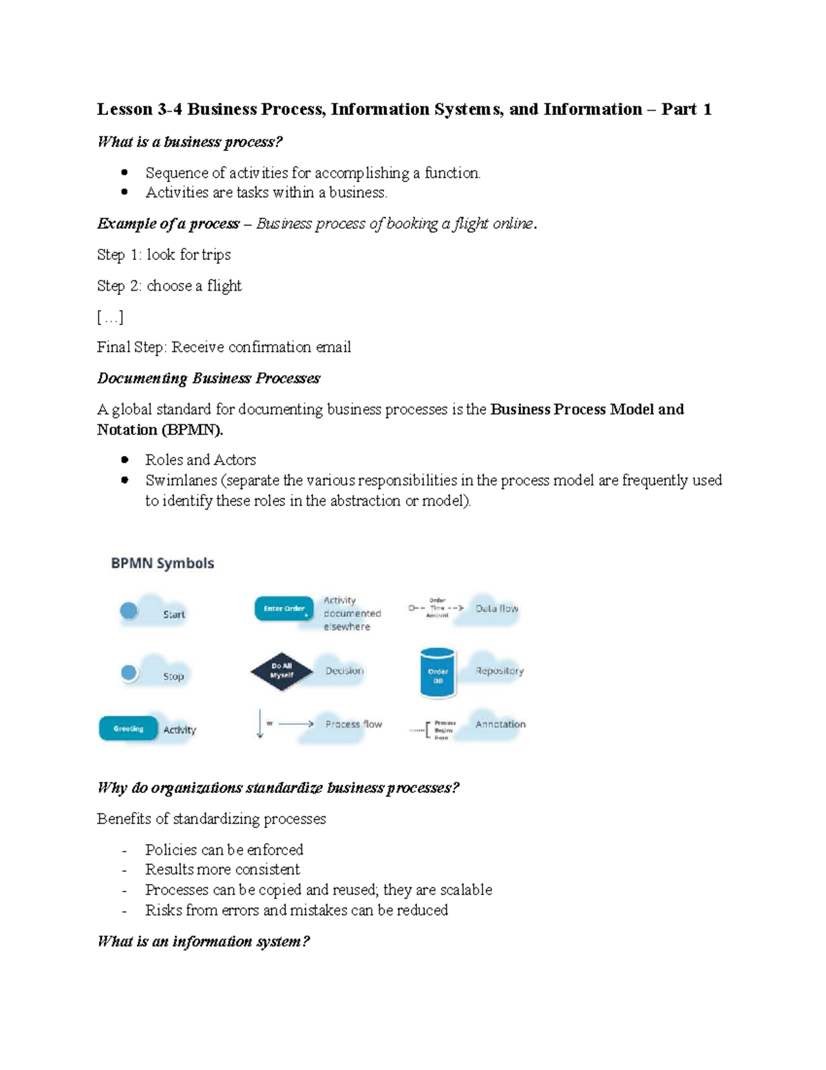 COMM 226 Lesson 3-4: Business Processes & Information Systems Overview ...