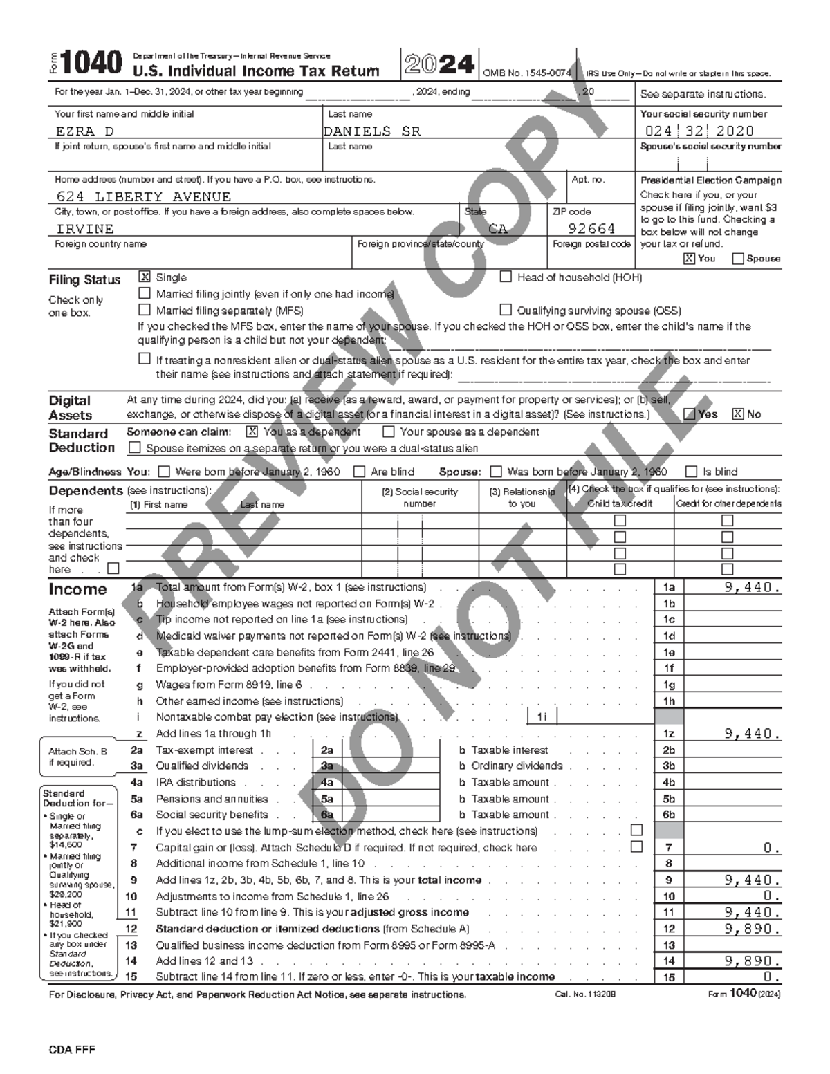 Ultima tarea - W-2 Scenario: Edgar J. Flores - Form 1040 U. Individual Income Tax Return 2024 ...