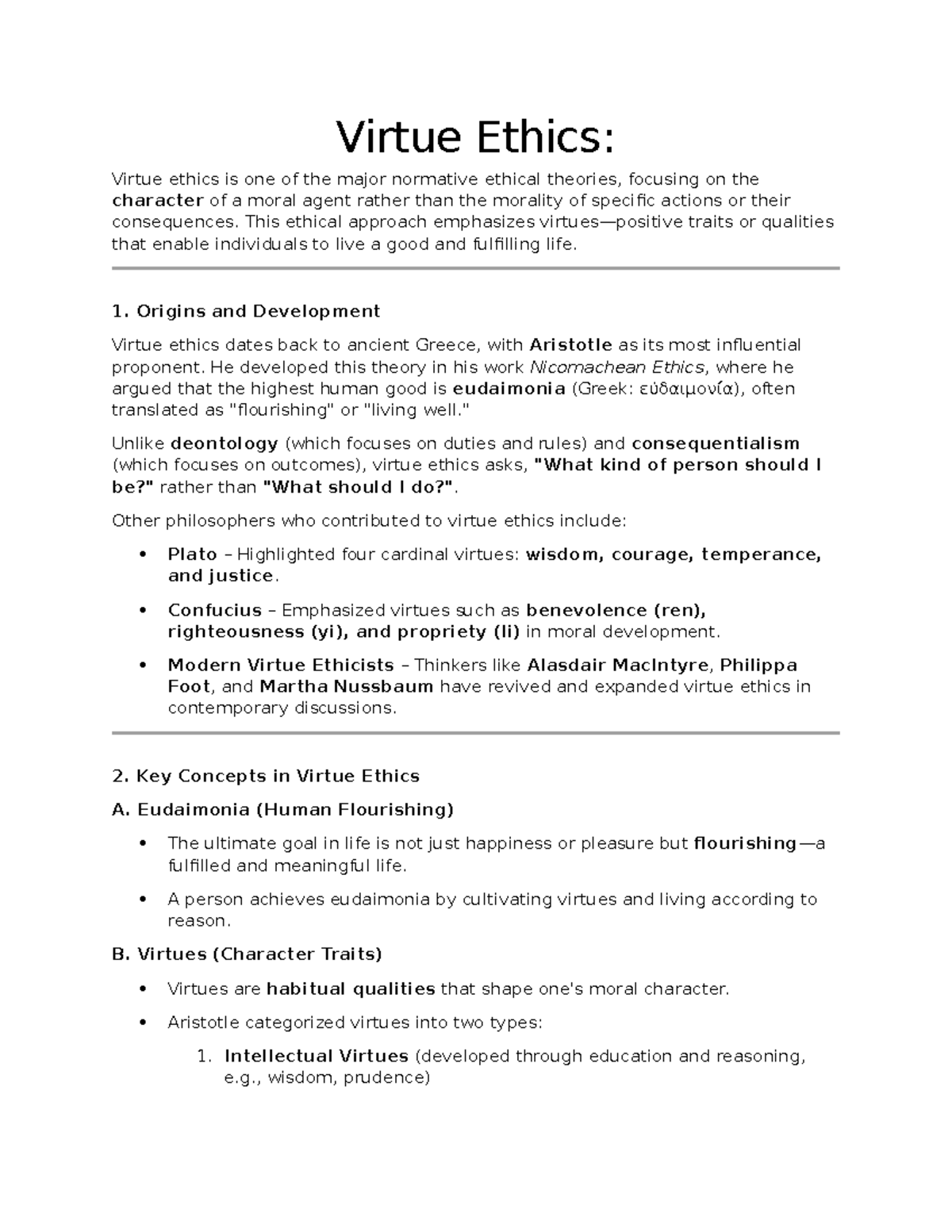 Virtue Ethics and Natural Law: Key Concepts and Theories Overview - Studocu