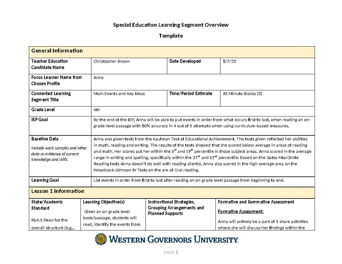 OCM2: Special Education Learning Segment Overview Template Guide - Studocu