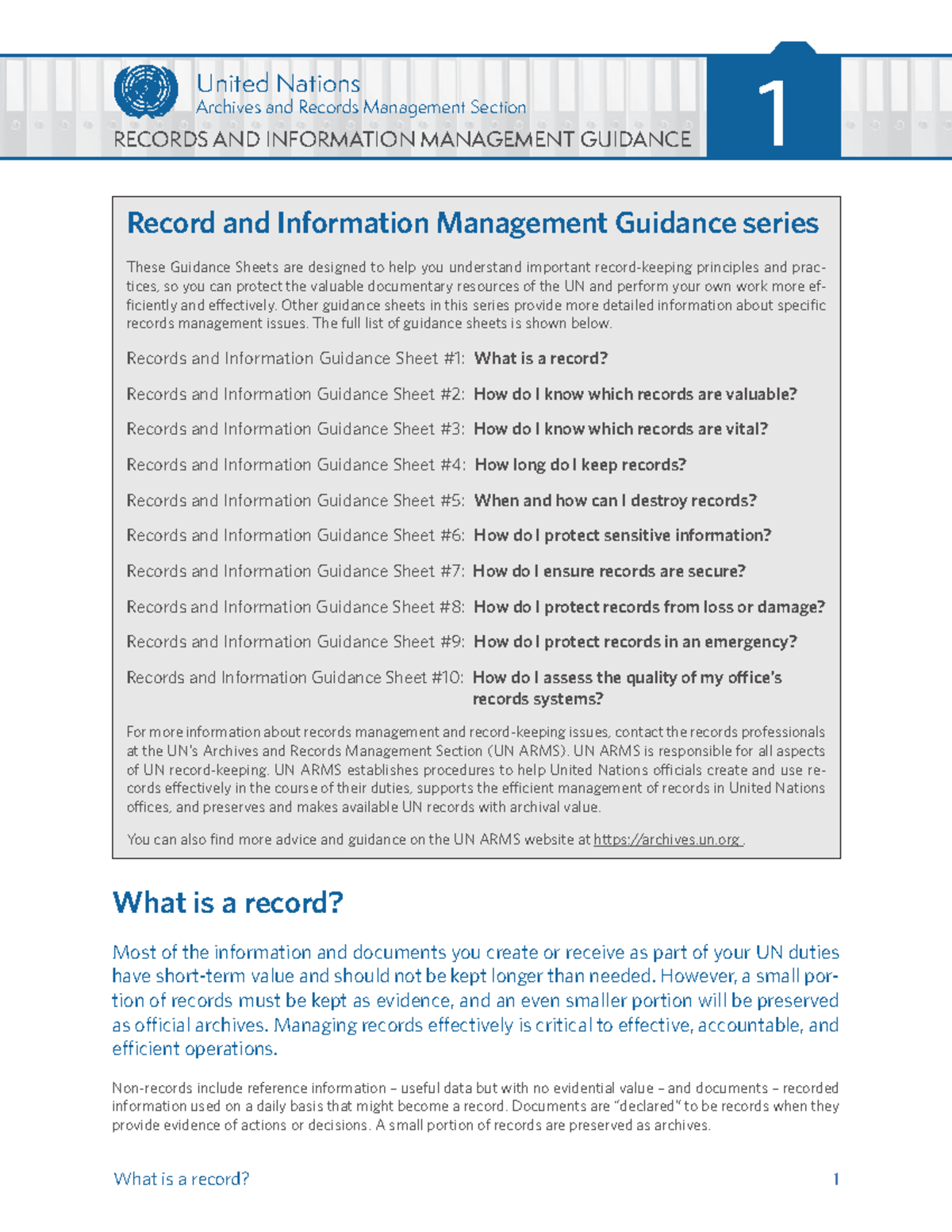 UN ARMS Records & Info Management Guidance: Understanding Records - Studocu