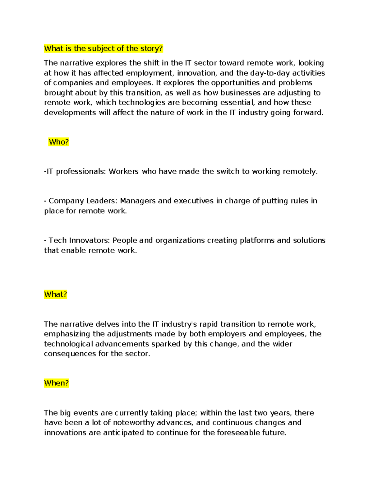 Major Assignment 2A: Ideas for News on Remote Work in IT Sector - Studocu
