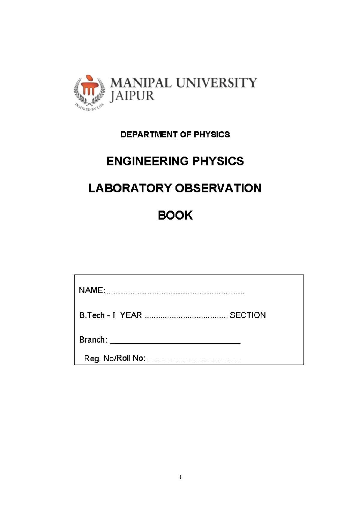 B.Tech I Year Engineering Physics Lab Manual (EP Lab) - Studocu