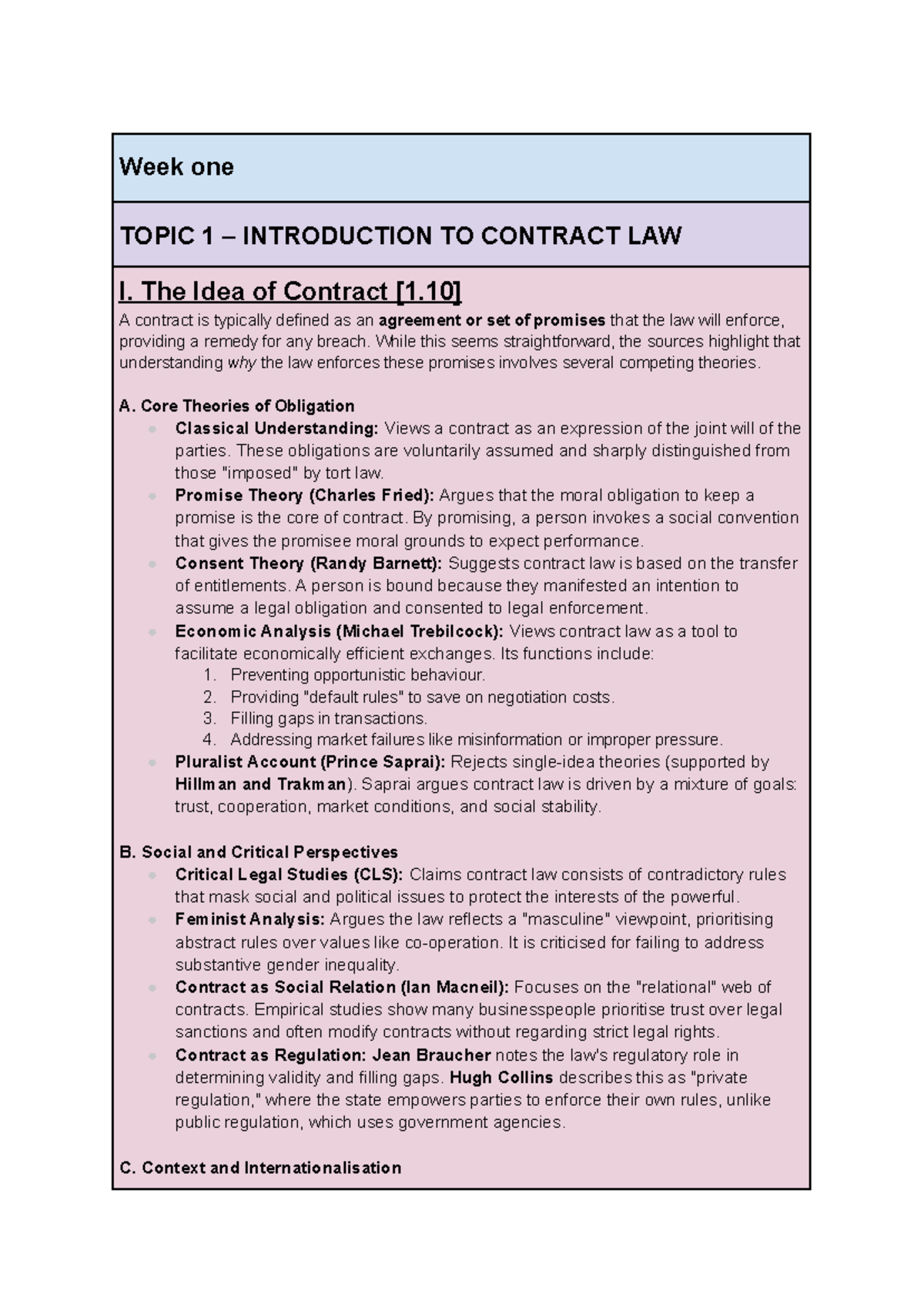 Contracts A: Week 1 - Introduction to Contract Law Overview - Studocu