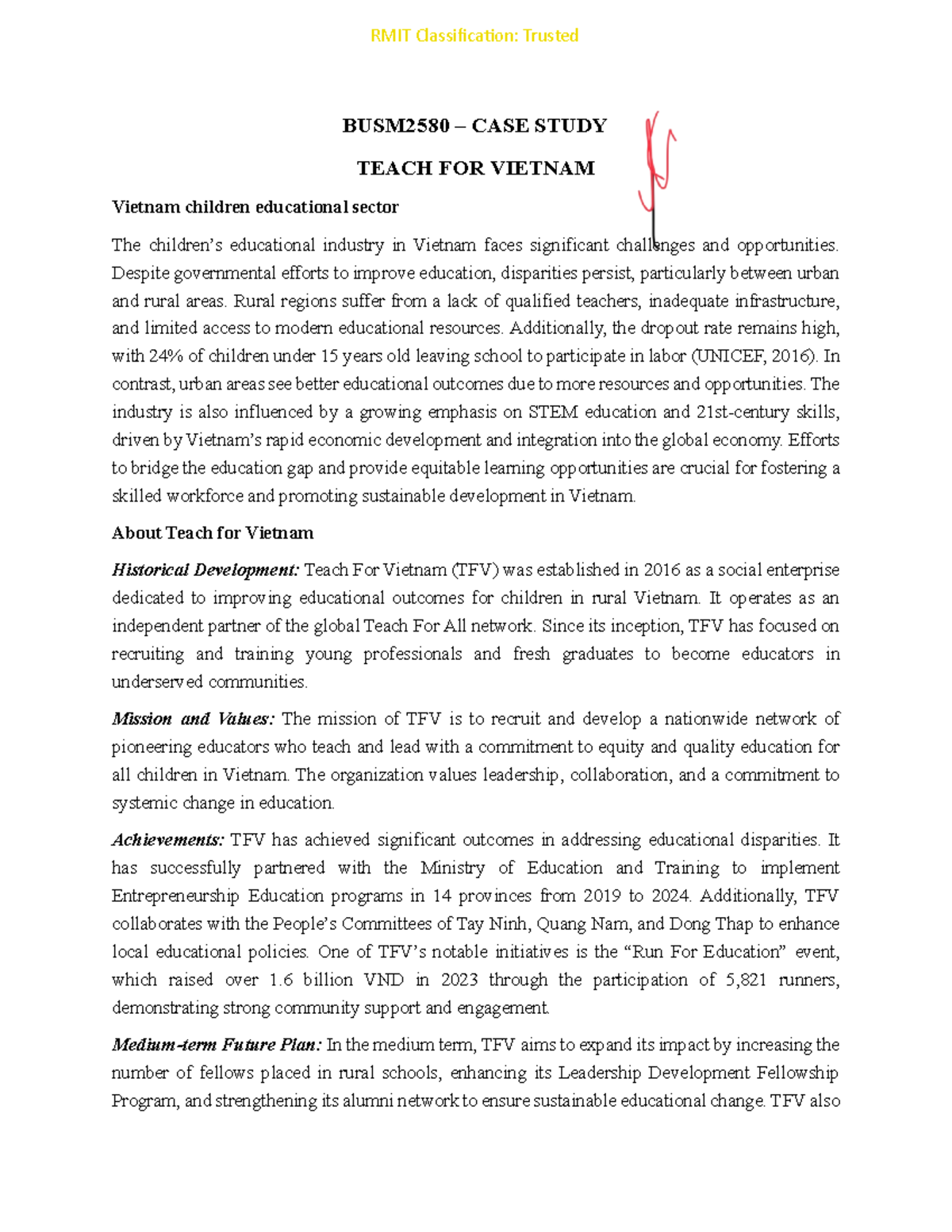 BUSM2580+-+Case+Study+-+Teach+For+Vietnam - RMIT Classification ...