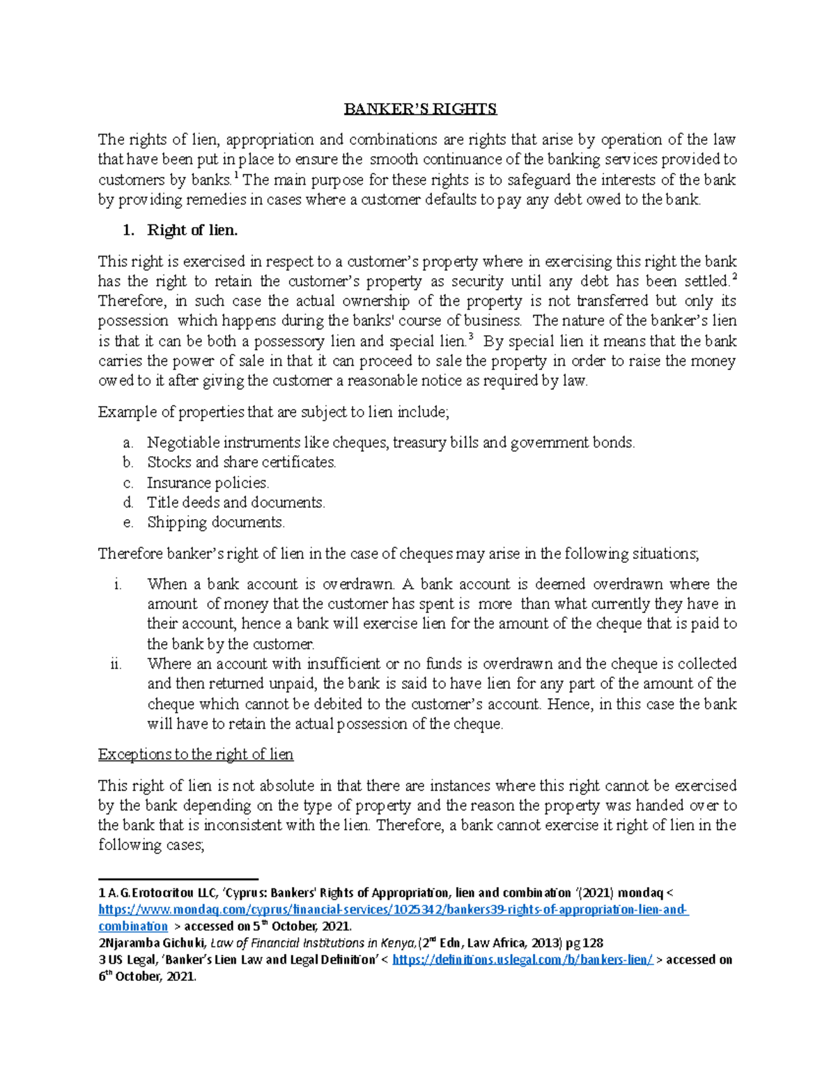 Banking Group 3: Understanding Banker's Rights and Customer ...