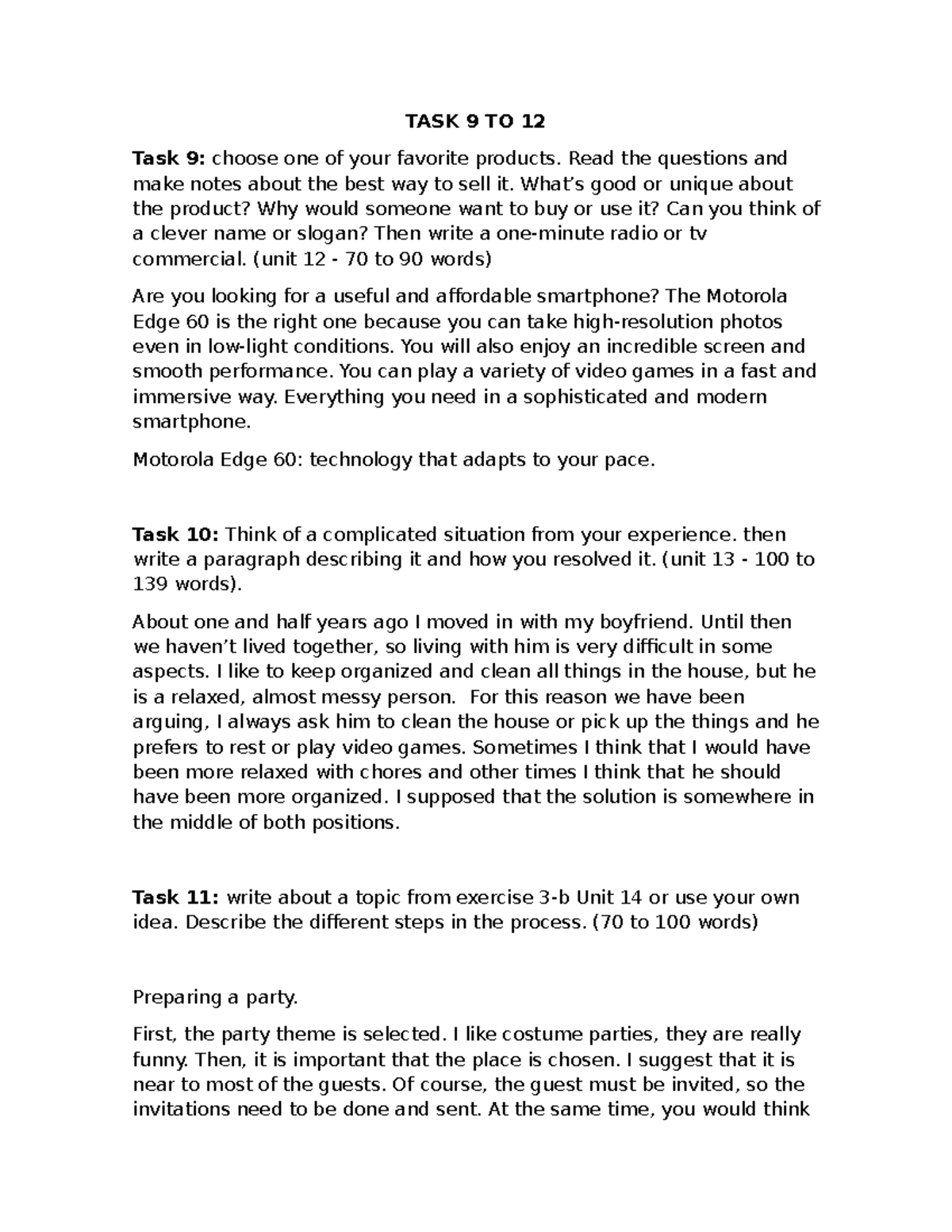 TASK 9 TO 12 - B1 Writing Exercises and Product Promotion - Studocu