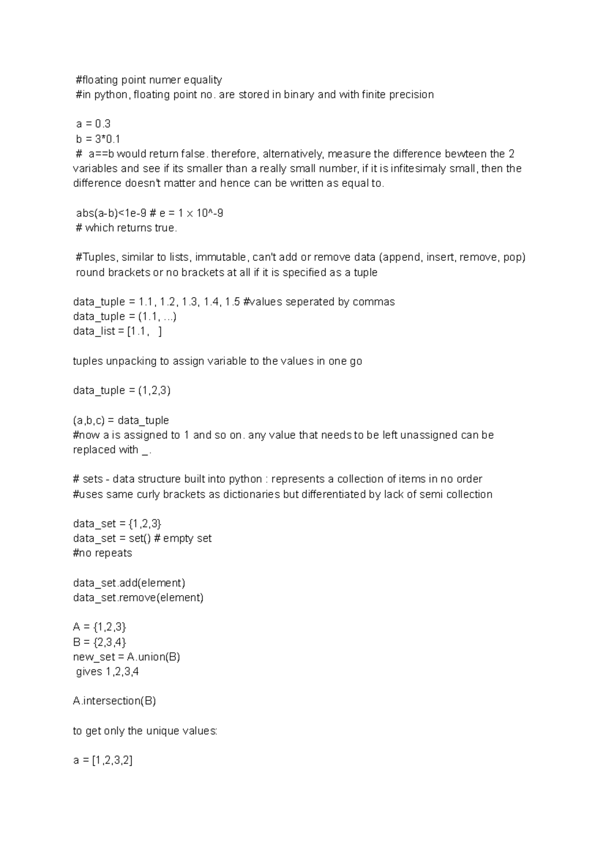 ENGG1810 Lecture Notes: Week 4 on Python Floating Point Equality - Studocu