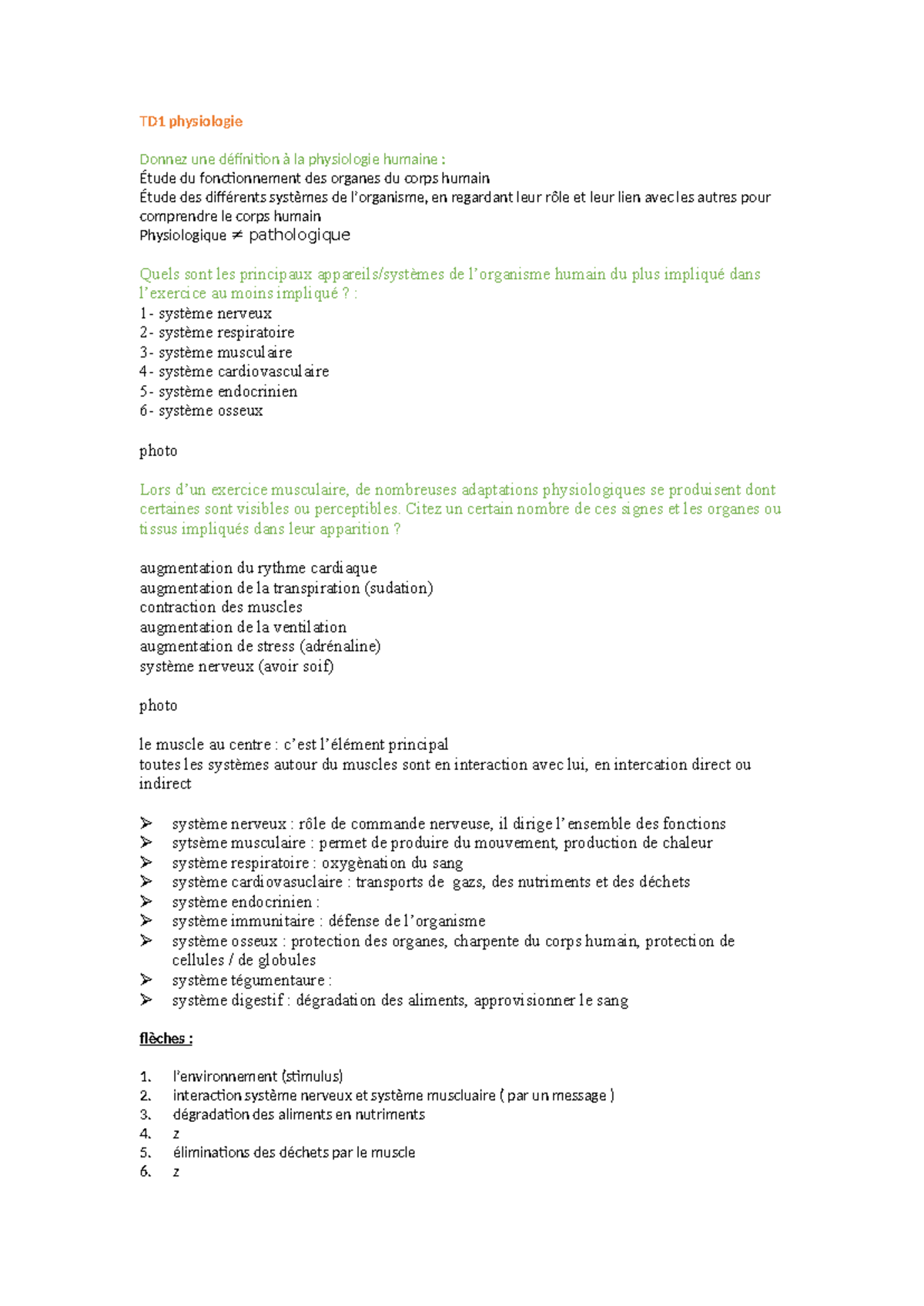 Physiologie Humaine TD1: Étude des Systèmes et Adaptations ...