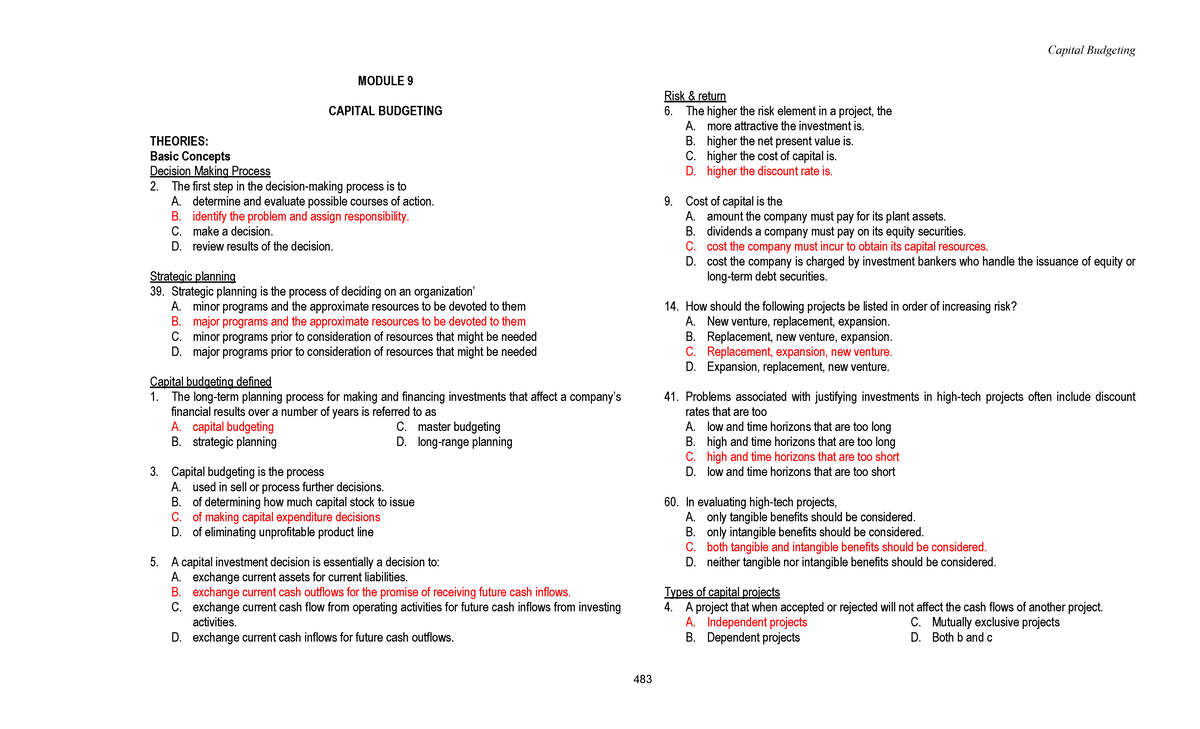 Capital Budgeting Concepts and Decision-Making Process Notes - Studocu