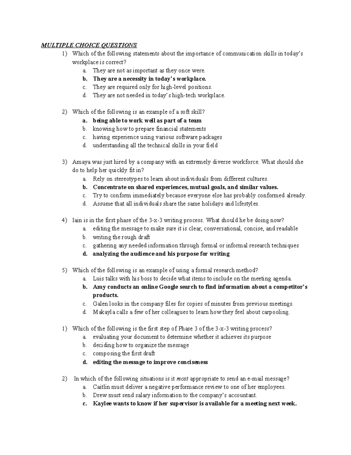 ADMN 2410 Midterm Review - MULTIPLE CHOICE QUESTIONS Which of the ...