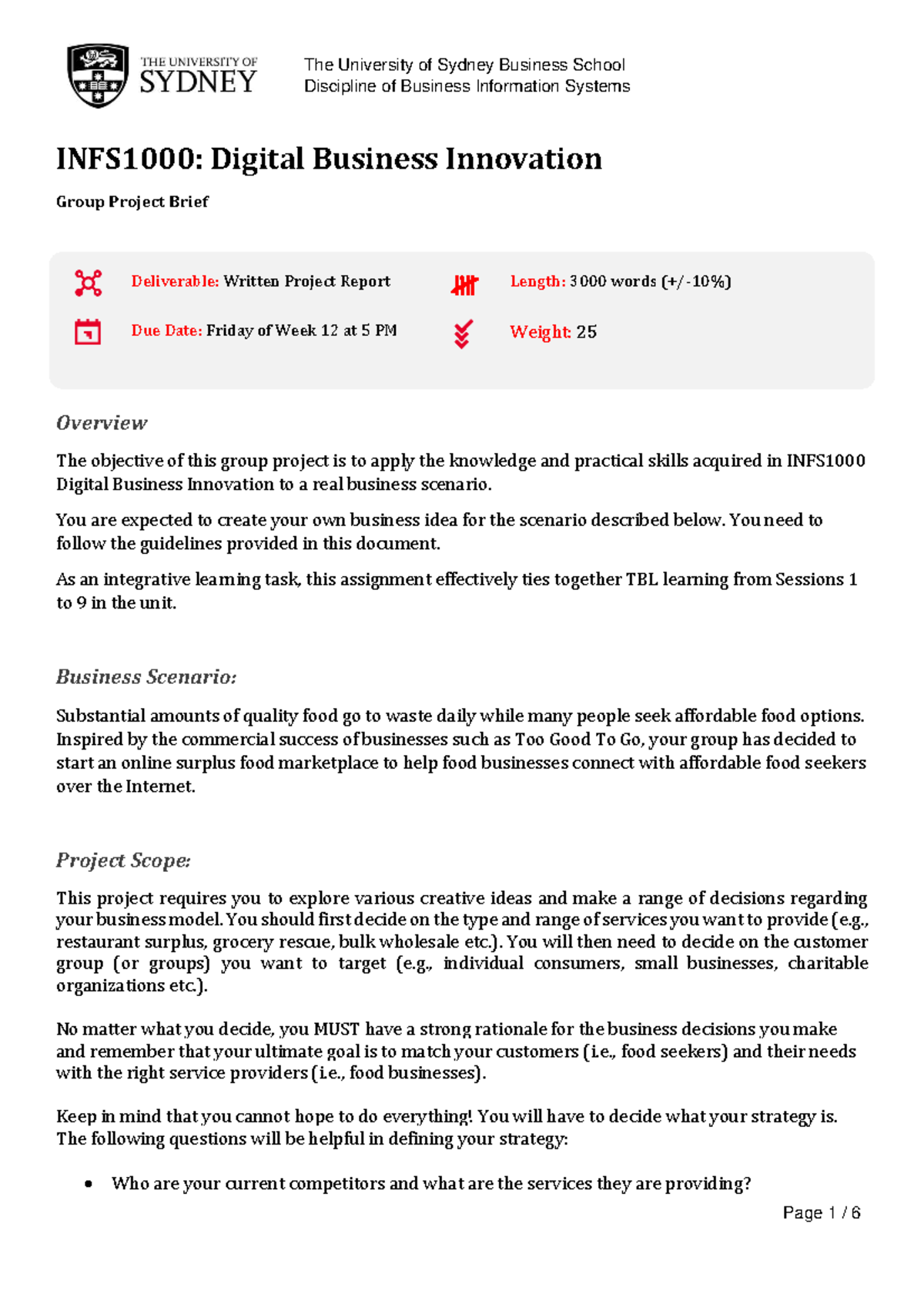 Digital business innovation group project brief (BIS) - Studocu
