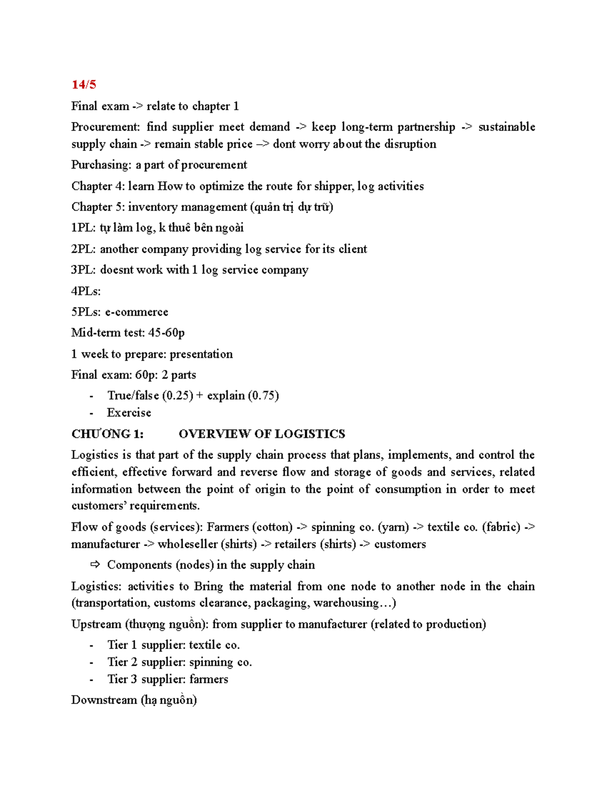 Final Exam Notes for Logistics (Course Code: LOG101) - Studocu
