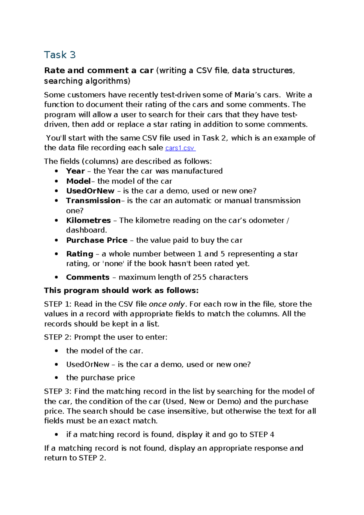 Actual SAC U3O1 2024 Task 3 - Task 3 Rate and comment a car (writing a ...