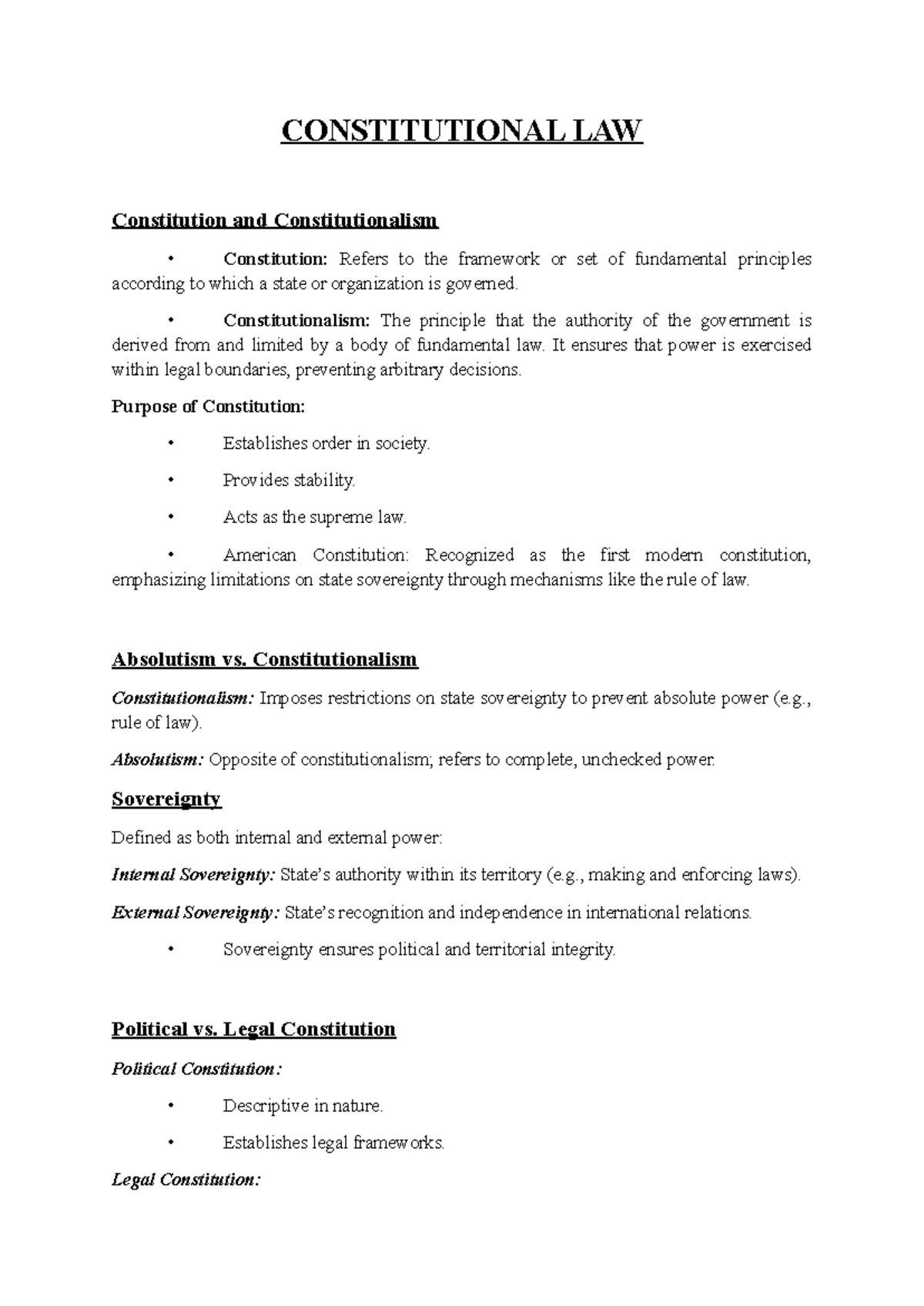 Constitutional Law Notes (Course Code: CL101) - Key Concepts & Cases ...