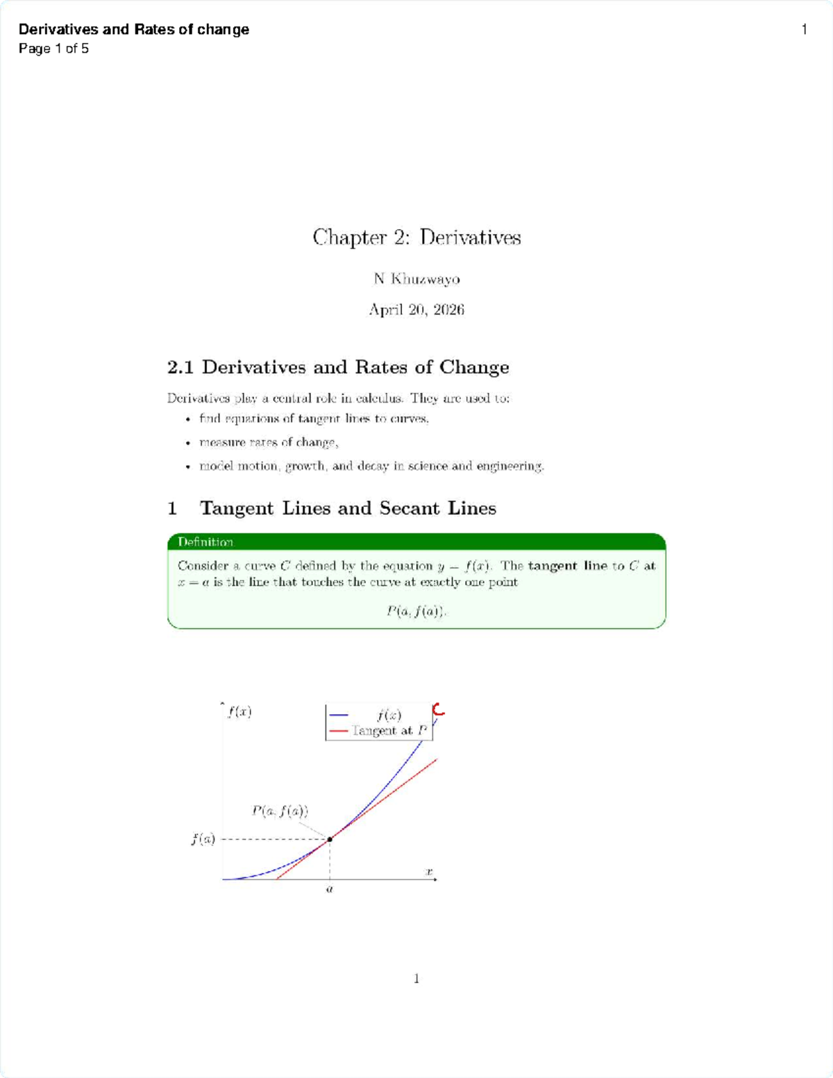 Derivatives and Rates of Change - MATH130 - Studocu