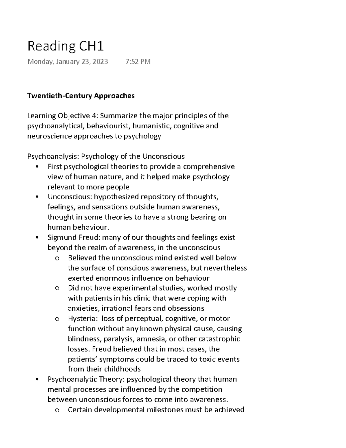 Reading CH1 - Chapter 1 Notes - Twentieth-Century Approaches Learning ...
