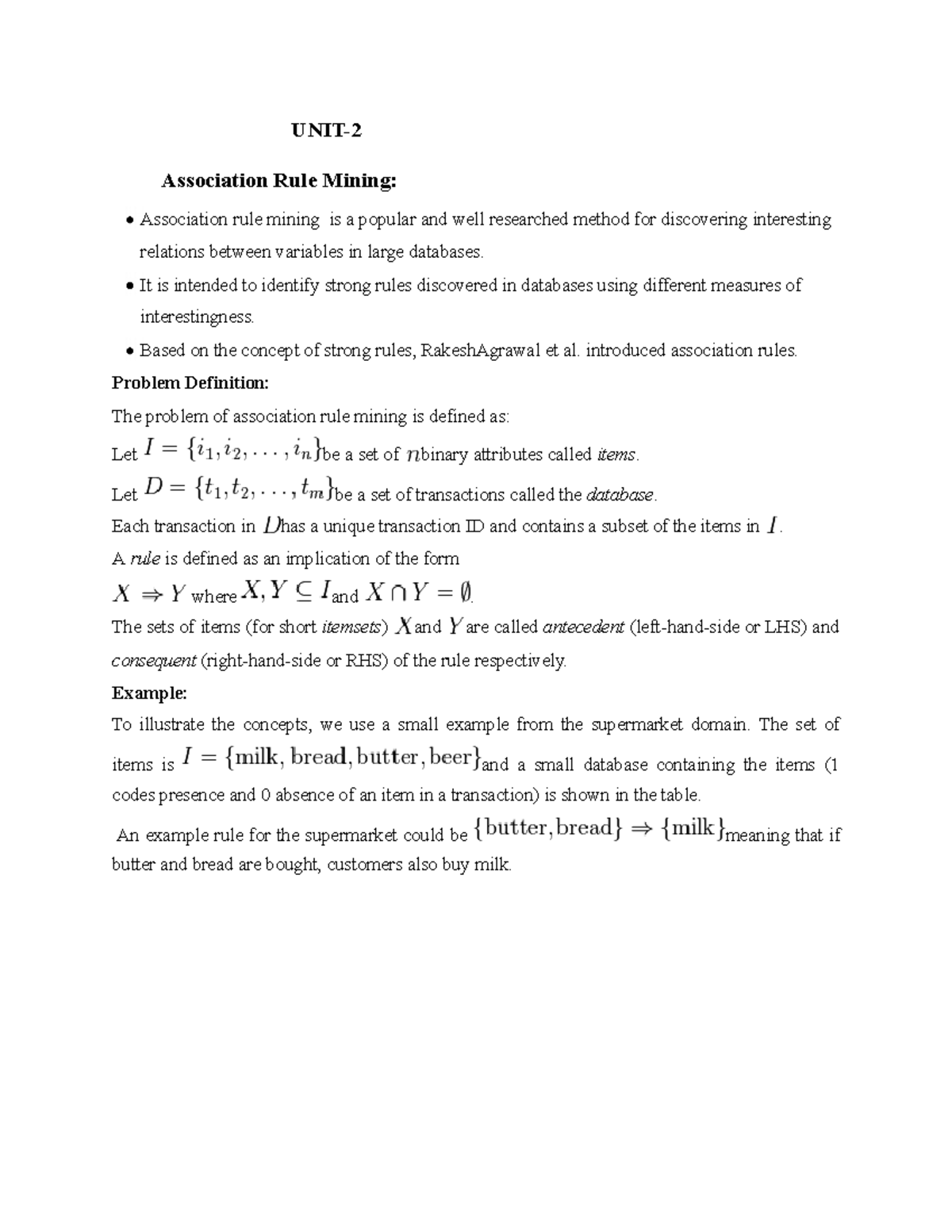 DM UNIT 2-1 - Lecture Notes on Association Rule Mining Concepts - Studocu
