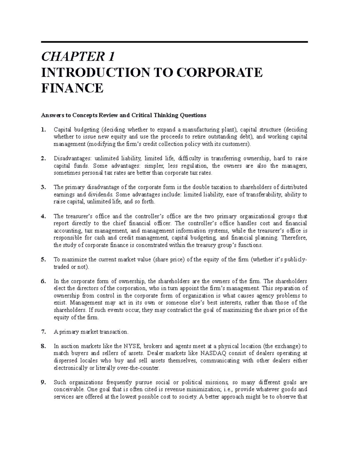 Corporate Finance Concepts Review & Solutions - CH 1 ITSTHAT - Studocu
