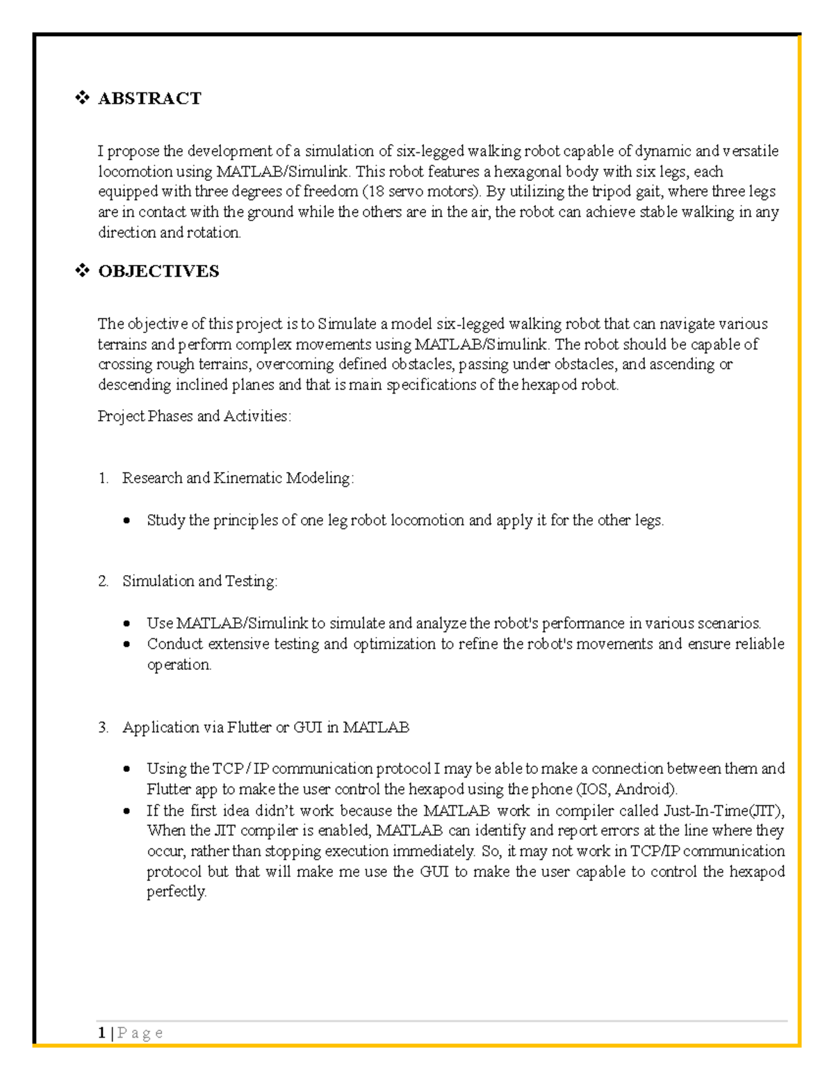 MATLAB/Simulink Simulation Proposal for a Hexapod Robot Project - Studocu