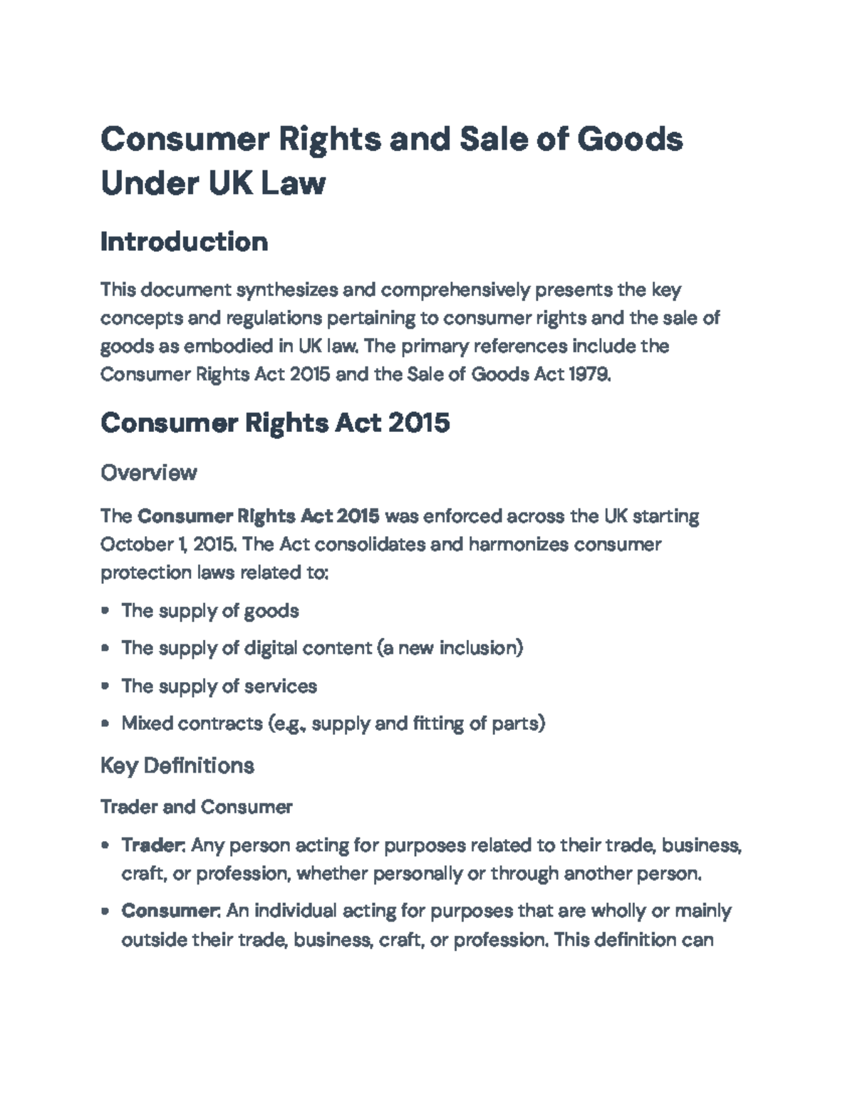 Consumer Rights & Sale of Goods Under UK Law: Key Acts Explained - Studocu