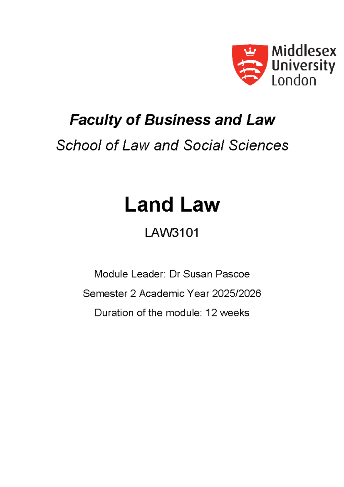 LAW3101 Land Law Module Handbook 2025-2026: Essential Guide - Studocu