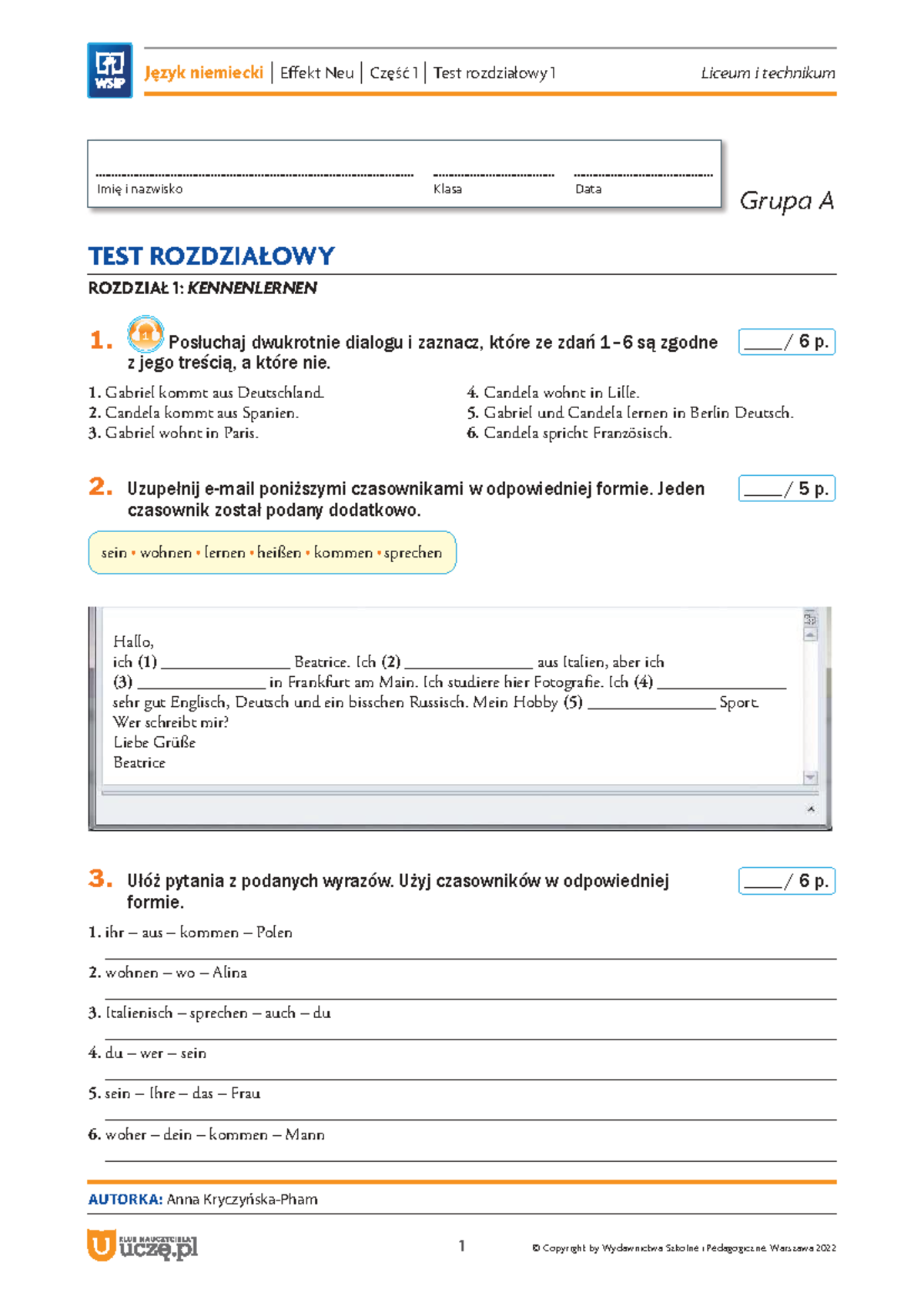 Kompass 1 Neu Kapitel 3 Sprawdzian Ustny