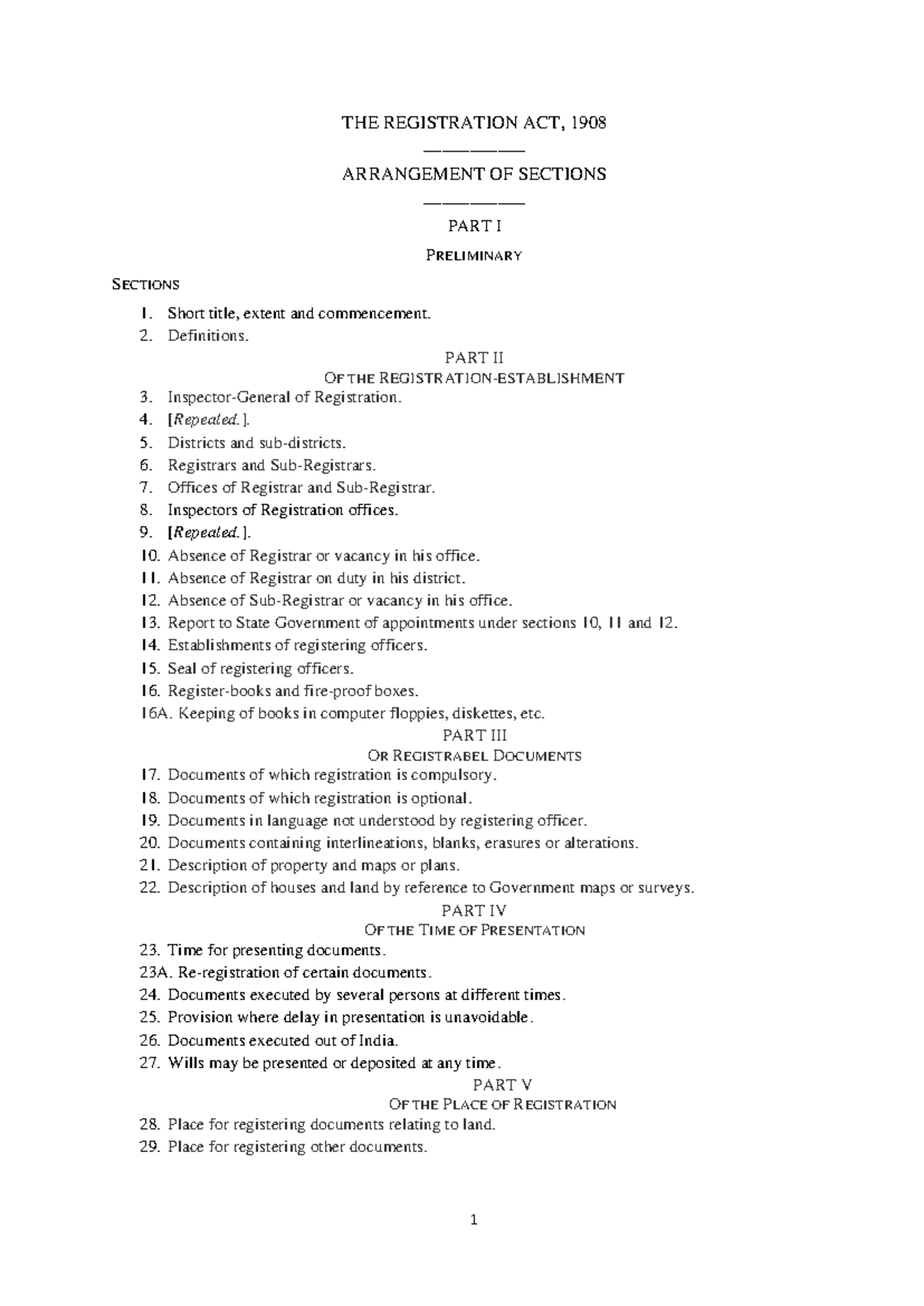 The Registration Act, 1908: Comprehensive Overview of Sections and ...