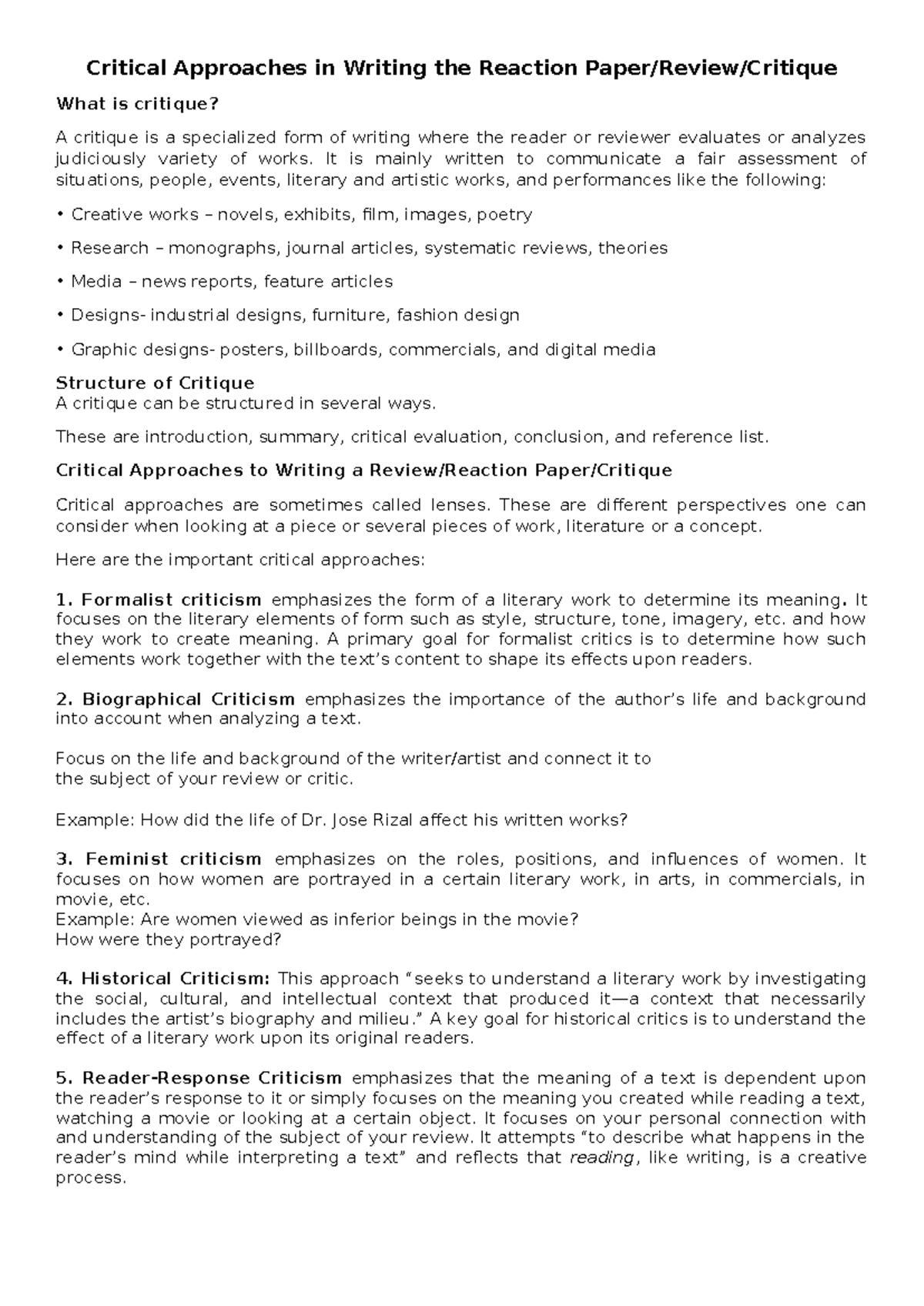 Critical Approaches for Writing Reaction Papers: A Comprehensive Guide ...