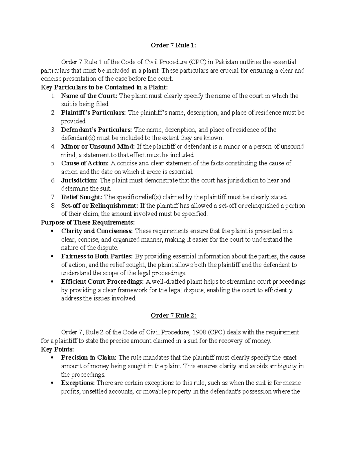 CPC Order 7: Key Rules for Drafting Civil Pleadings in Pakistan - Studocu
