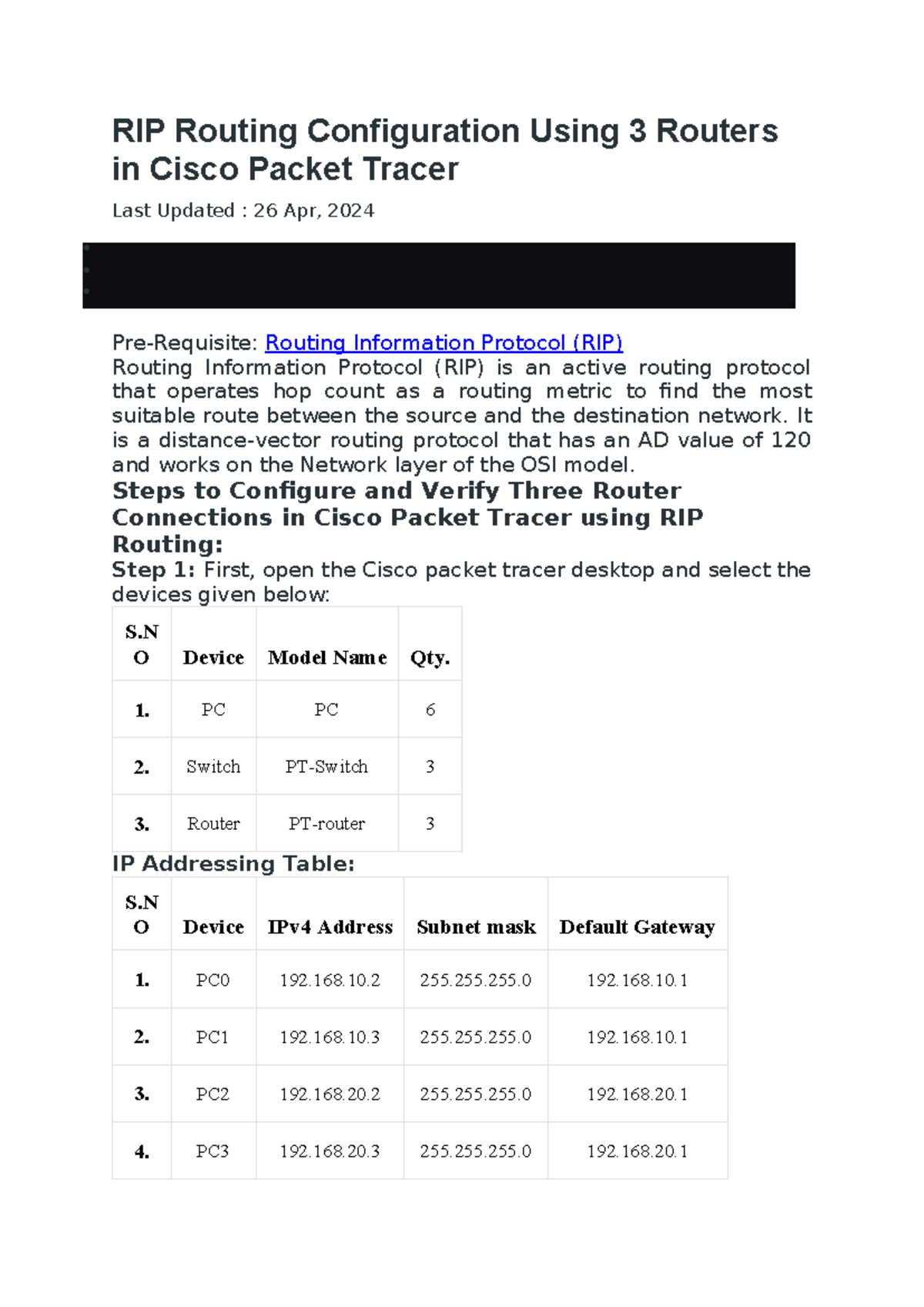 RIP Routing Configuration Using 3 Routers in Cisco Packet Tracer - It ...