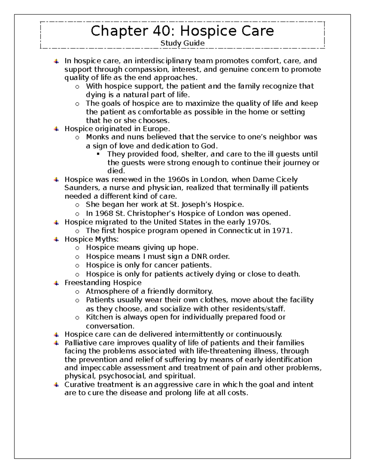 Chapter 40 Study Guide: Understanding Hospice Care and Its Goals - Studocu