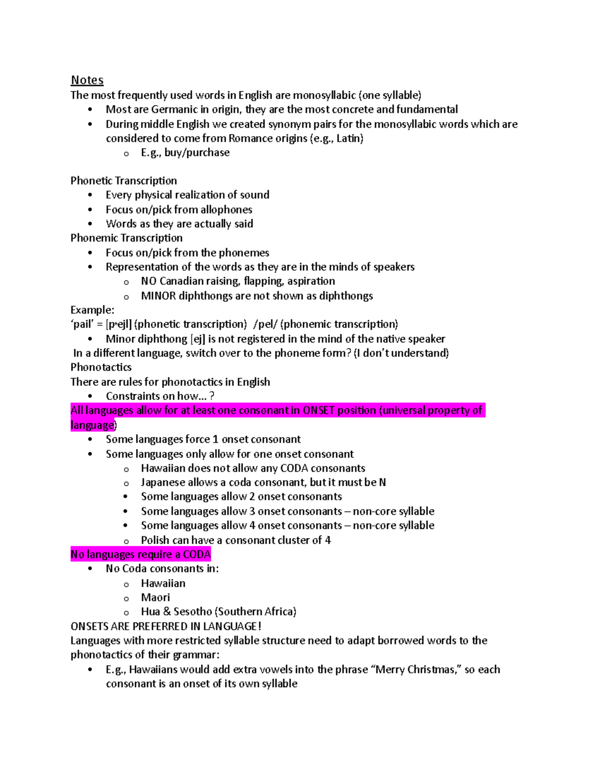 Ling 101 Lecture Notes on Phonetics and Phonotactics - Studocu