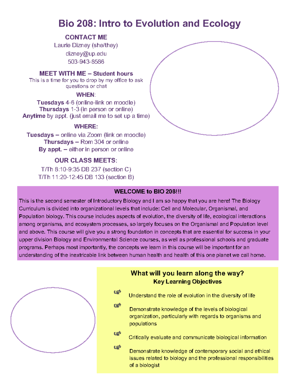 Bio 208: Syllabus for Intro to Evolution and Ecology Spring 2024 - Studocu