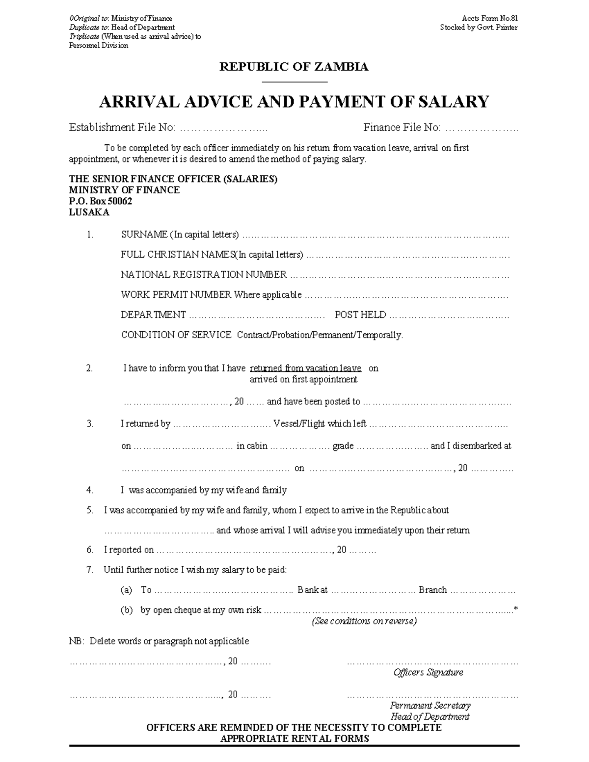 Accts Form No. 81: Arrival Advice & Salary Payment Notes - Studocu