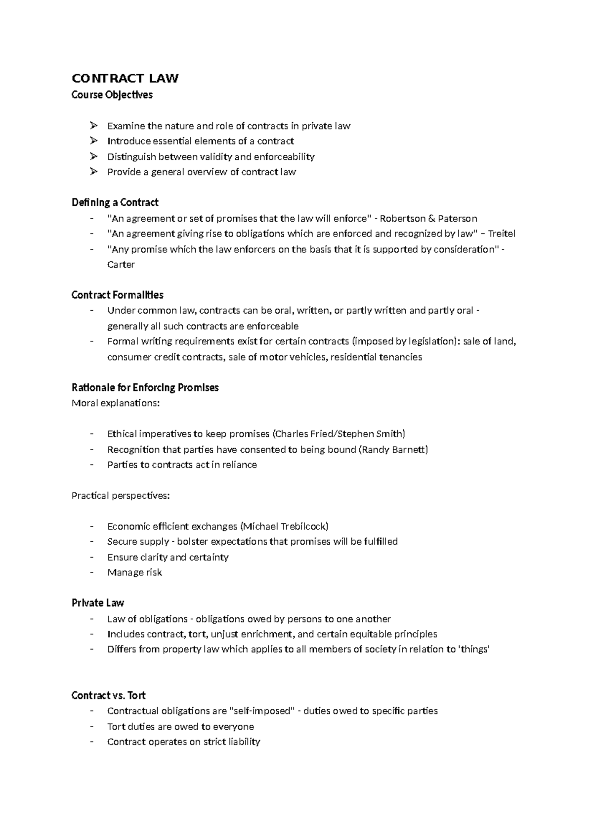 Contract Law Notes: Key Concepts and Case Studies - Studocu