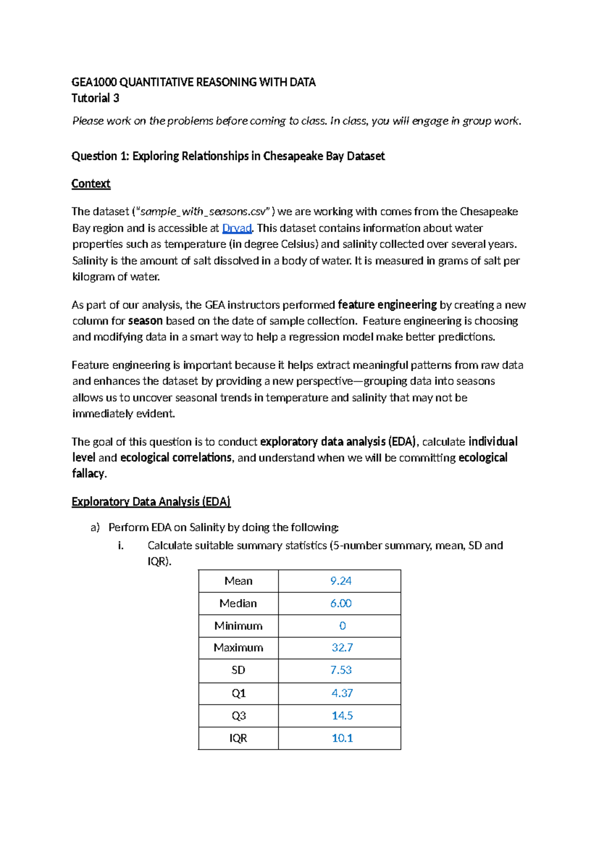 QUANTITATIVE REASONING WITH DATA Tutorial 3: EDA & Correlation Analysis ...